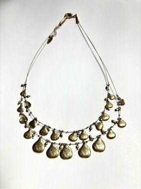 Coldwater Creek Teardrop Charm Statement Necklace, gold/brass tones